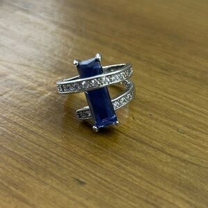 Unique Sterling Silver Sapphire and Diamond Swirl Ring 925